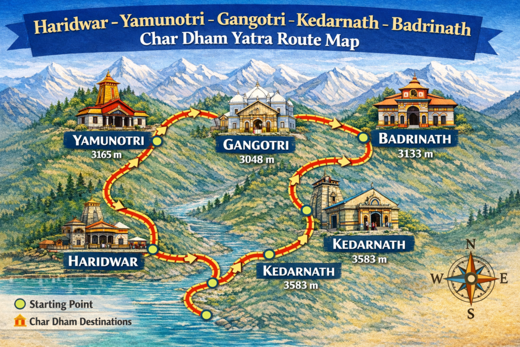 Chardham Yatra Route Map Explained: Distance, Stops & Travel Tips ...